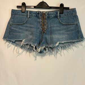 We The Free denim shorts with lace-up fly